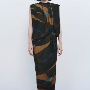 Zara limited edition printed draped midi dress